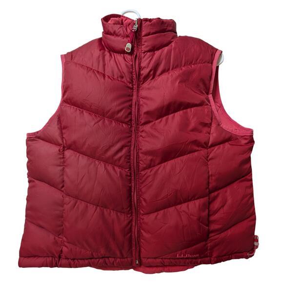 LL Bean Women's Red Reversible Down Puffer Vest Size L Marty McFly Gorpcore - Picture 1 of 15